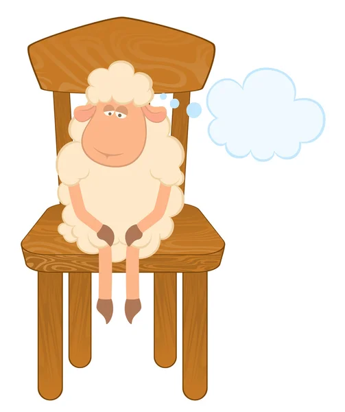 Cartoon funny sad sheep sits on a chair. Vector illustration — Stock Vector