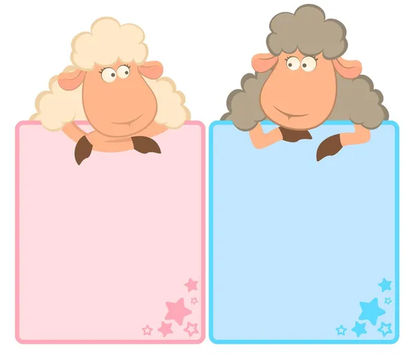Ilustración de ovejas de dibujos animados con marco — Archivo Imágenes Vectoriales
