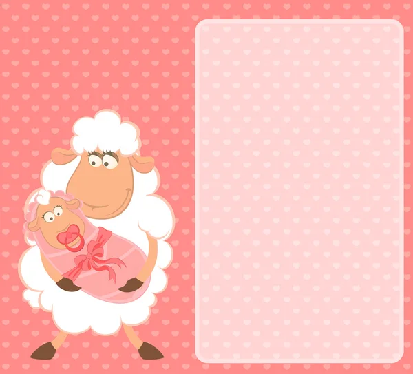 Desenhos animados sorrindo ovelha mãe com bebê infantil —  Vetores de Stock