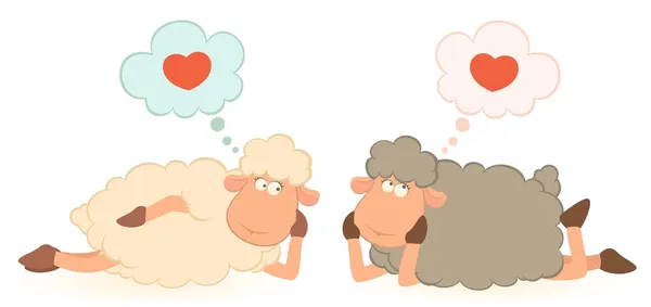 Fundo com desenhos animados ovelhas sorridentes no amor —  Vetores de Stock