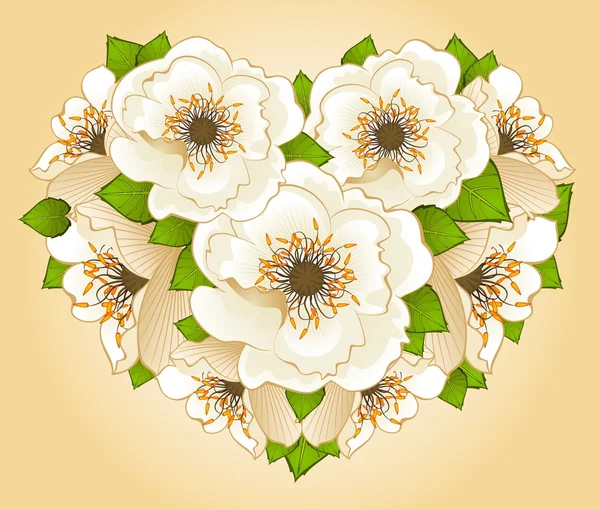 Coeur avec de belles fleurs — Image vectorielle