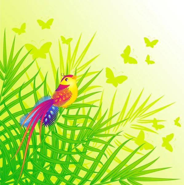 Φόντο με όμορφο πουλί και πεταλούδες — Διανυσματικό Αρχείο