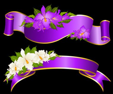 Vector background with beautiful flowers and ribbons clipart