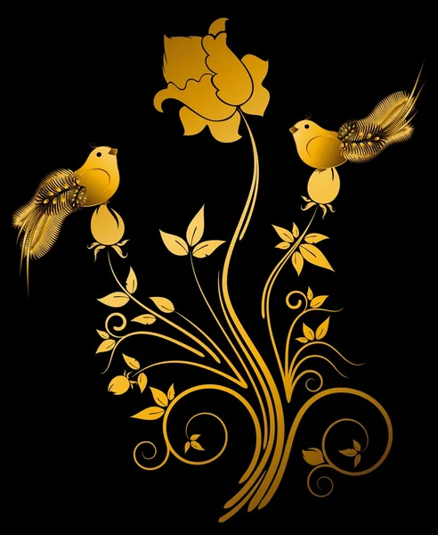 Beautiful little birds on flowers — Stock Vector