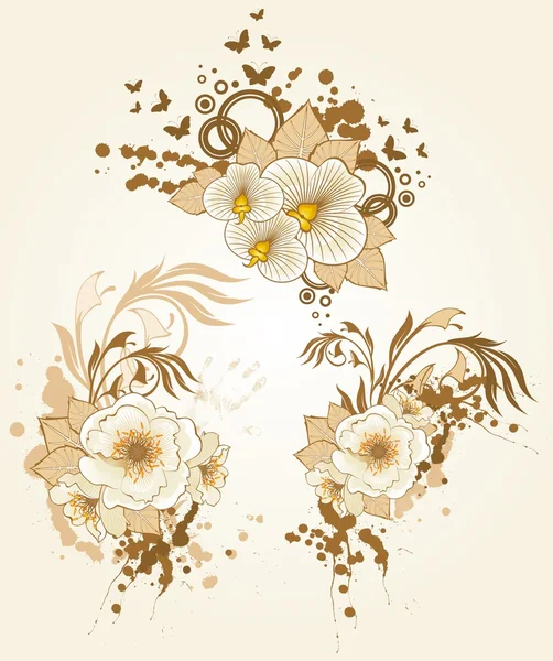 Fondo abstracto con hermosas flores y manchas — Vector de stock