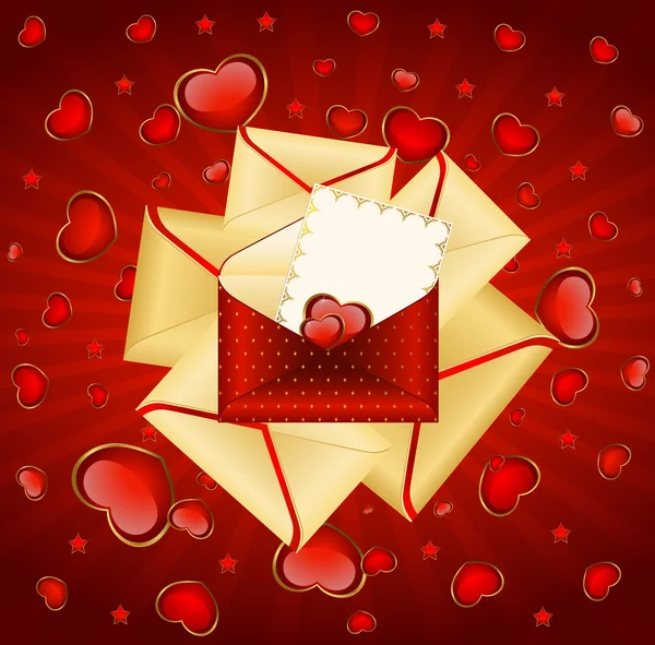 赤いハートのお祝い封筒 — ストックベクタ