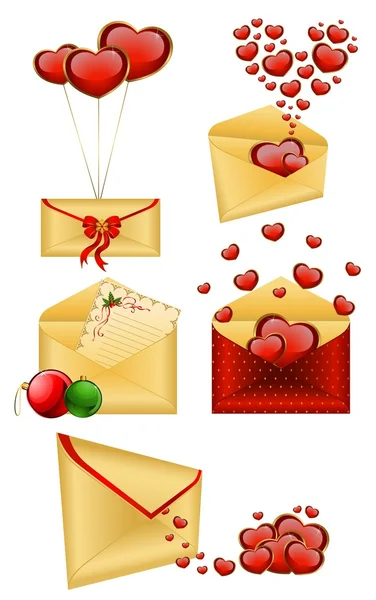 Celebratory envelopes with red hearts — Stock Vector