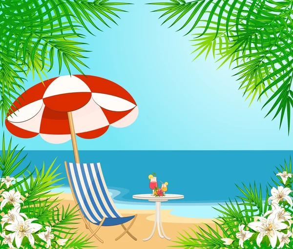 Hermosa playa de verano. Ilustración vectorial en estilo retro — Vector de stock