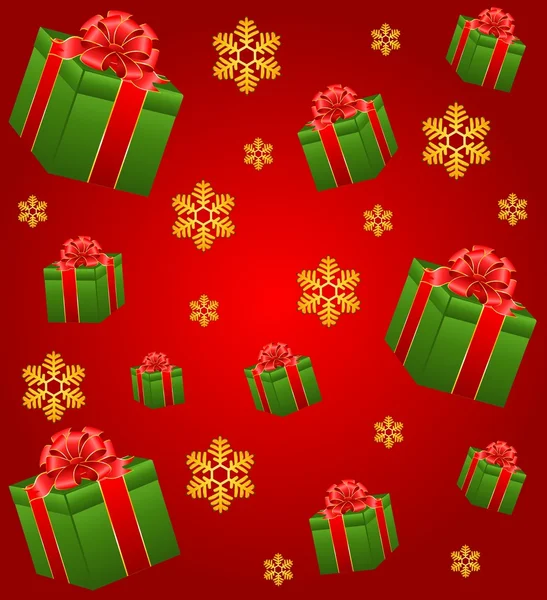 Weihnachten Hintergrund mit Geschenken und Schneeflocken — Stockvektor