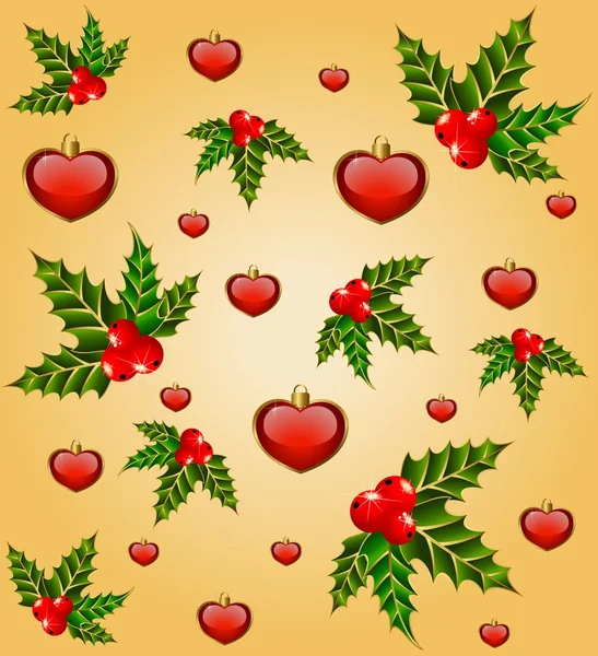 Різдвяний фон з сердечками і ялинкою — стоковий вектор