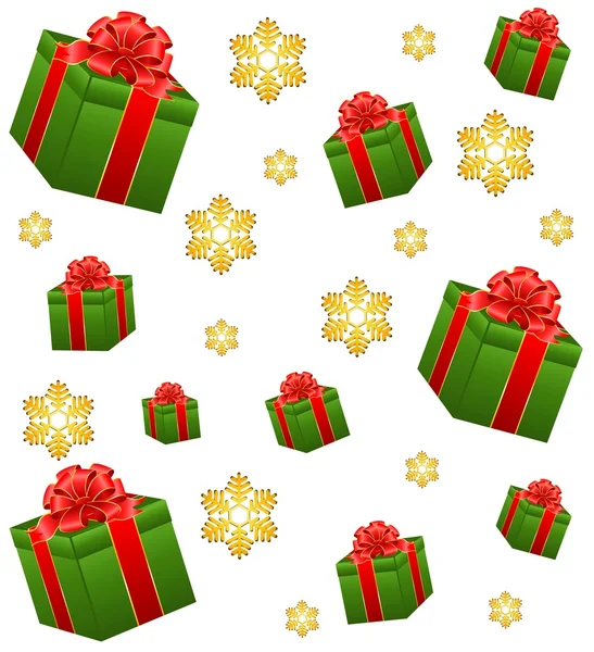 Fond de Noël avec cadeaux et flocons de neige — Image vectorielle