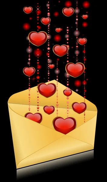 Εορταστικό φάκελοι με κόκκινες καρδιές. — Διανυσματικό Αρχείο