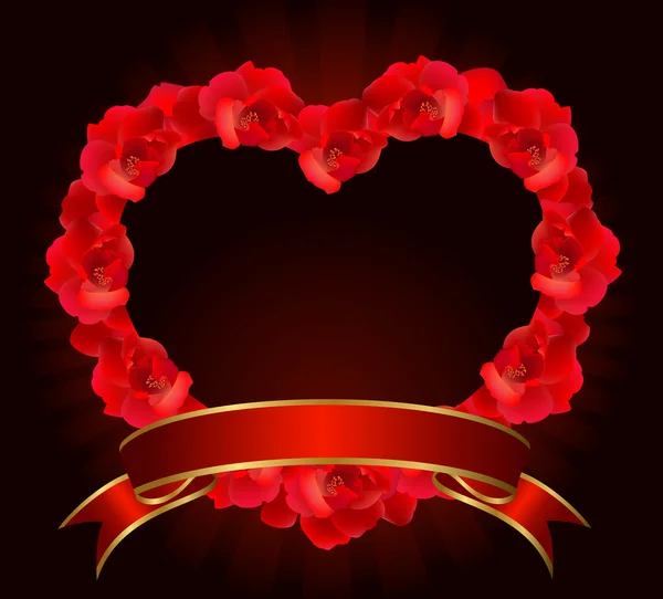 Красная роза сердце с лентой . — стоковый вектор