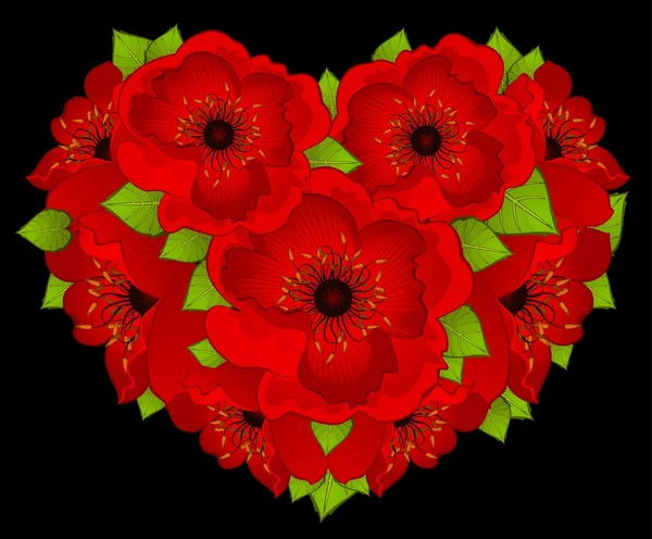 Beau coeur avec des fleurs — Image vectorielle