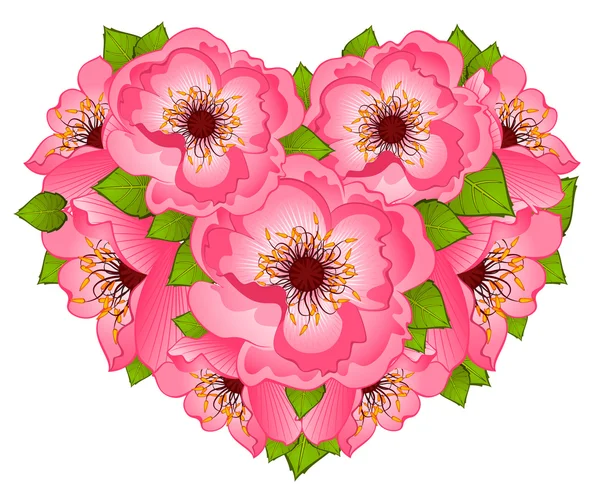 Beautiful heart with flowers — Stock Vector