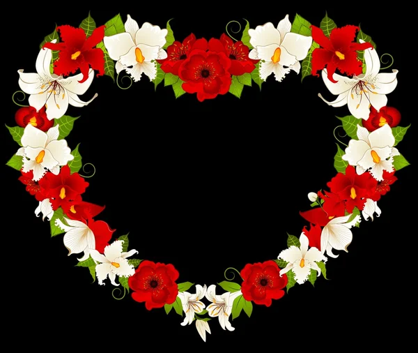 Bellissimo cuore con fiori — Vettoriale Stock