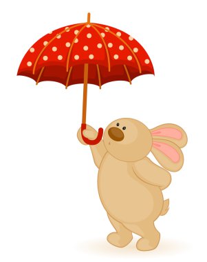 şemsiye ile küçük oyuncak tavşan karikatür