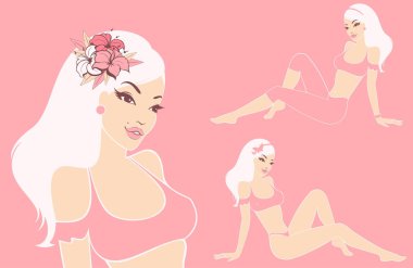 Beautiful pin-up girl in retro style. Vector illustration clipart