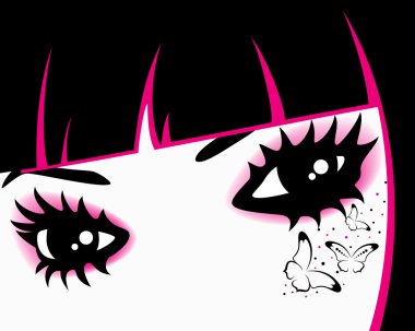 Beautiful womanish eyes with bright mak-up in style of emo clipart