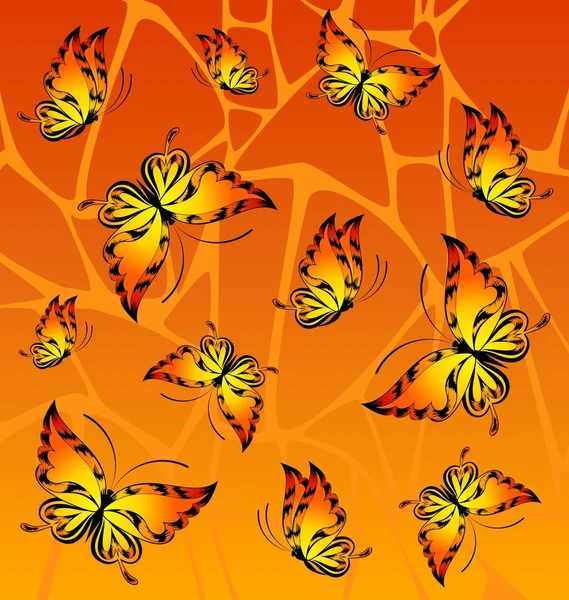 Vetor abstrato fundo com borboletas tropicais — Vetor de Stock