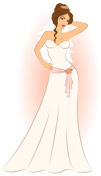 Schöne Braut im weißen Kleid. — Stockvektor