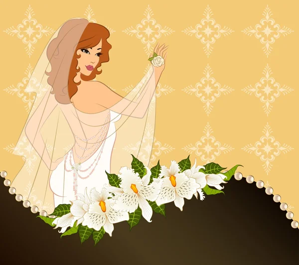 白いドレスの美しい花嫁. — ストックベクタ