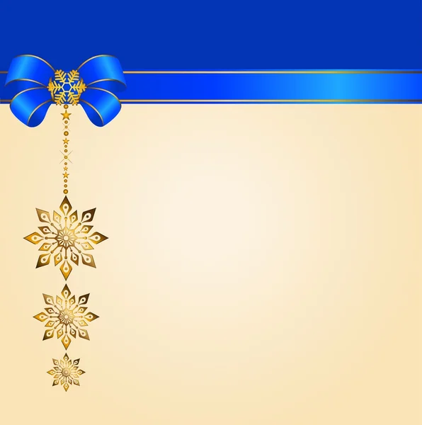 Різдвяний фон з синім бантом і сніжинками — стоковий вектор