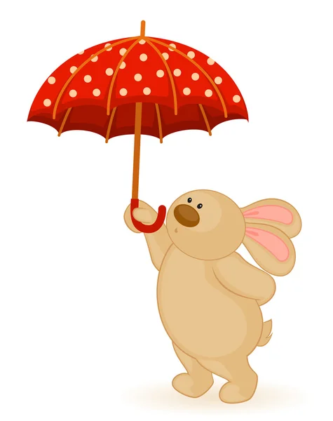 Cartoon little toy bunny with umbrella — Stock Vector
