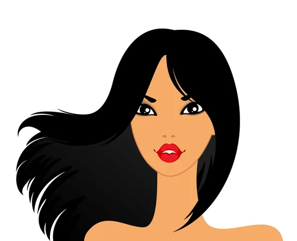 Porträtt av vacker ung flicka med svart hår. vackra vektor illustr — Stock vektor