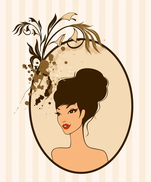 Grunge bannière avec silhouette de fille et taches — Image vectorielle