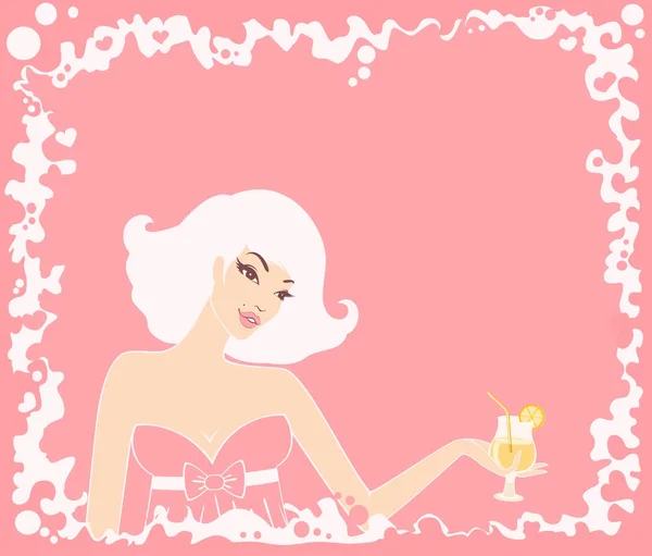 Belle pin-up girl avec cocktail dans un style rétro — Image vectorielle