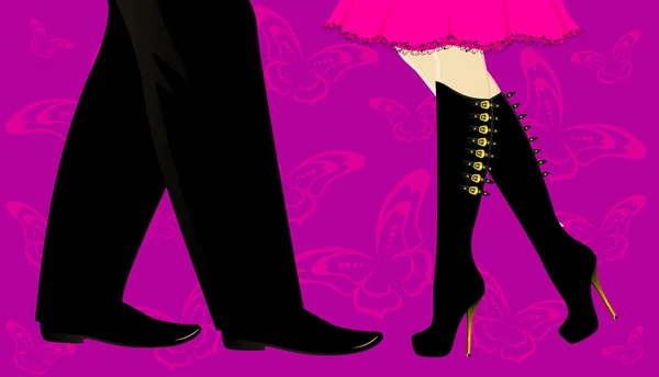 Güzel bacaklar kadınsı ve erkeksi bir tango dans — Stok Vektör