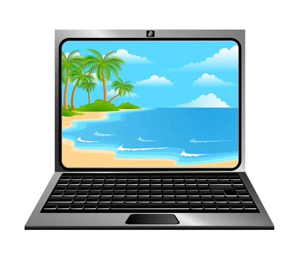 stock vector Laptop icon with summer beach