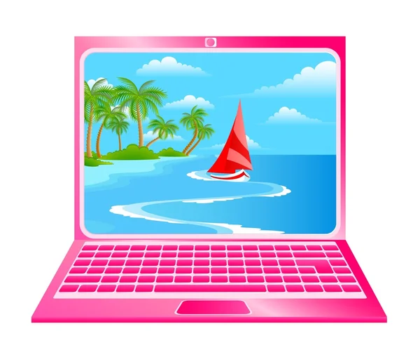 Laptop ikon med stranden på en vit bakgrund — Stock vektor