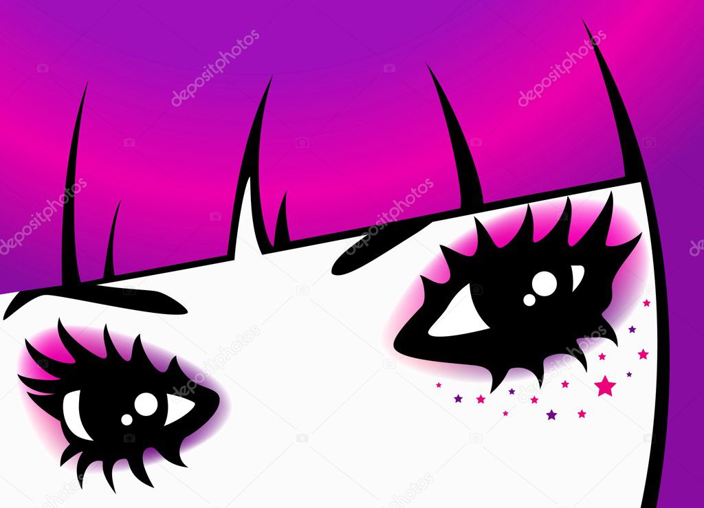 Beautiful womanish eyes with bright mak-up in style of emo