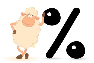 Vector cartoon sheep with the sign of percent clipart