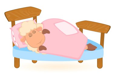 Illustration of cartoon sheep in bed clipart