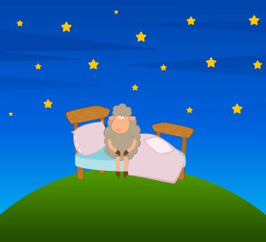 Vector illustration of cartoon sheep in bed clipart