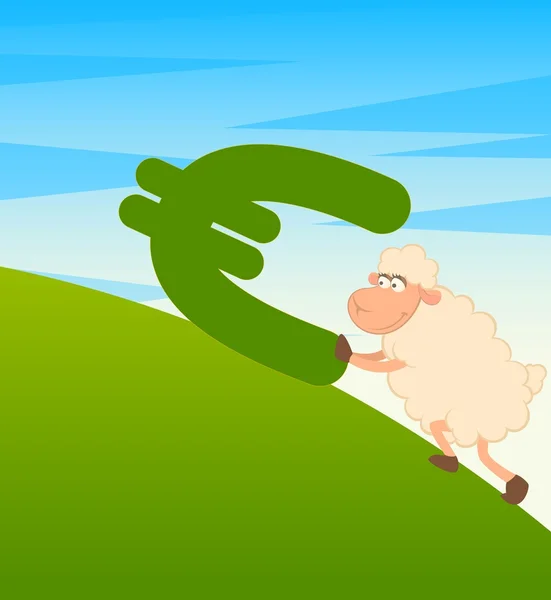 Cartoni animati pecore con il segno dell'euro — Vettoriale Stock