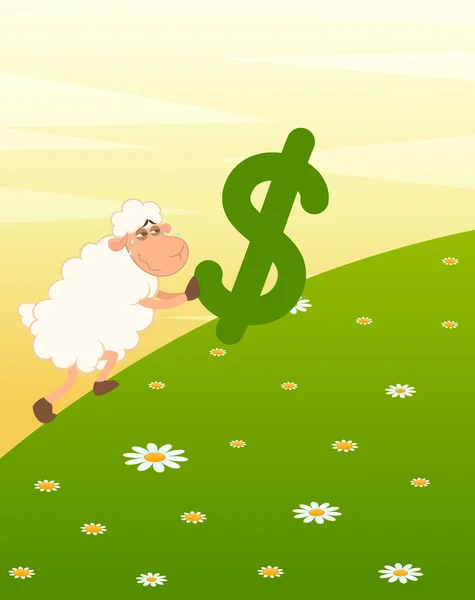 Vector cartoon schapen met het teken van de dollar — Stockvector