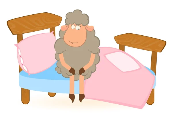 Vector illustration of cartoon sheep in bed — Stock Vector