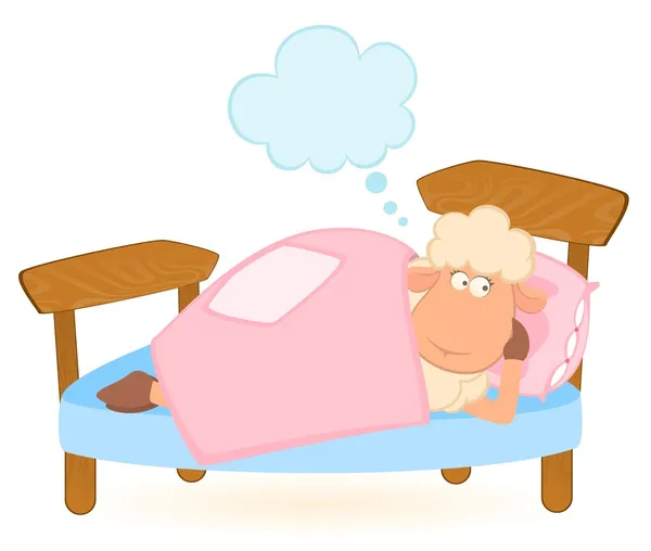 イラスト漫画羊のベッドで毛布の下で眠る — ストックベクタ