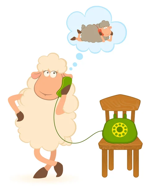 Ilustración de las ovejas de dibujos animados habla por teléfono — Vector de stock