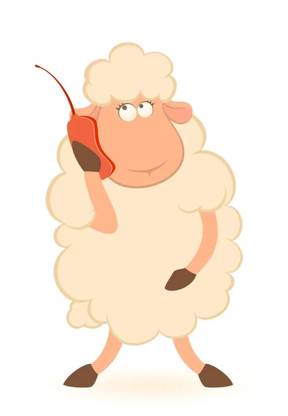 Illustration of cartoon sheep speaks by phone — Stock Vector