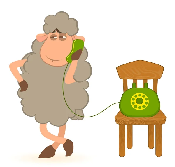 Ilustración de las ovejas de dibujos animados habla por teléfono — Vector de stock