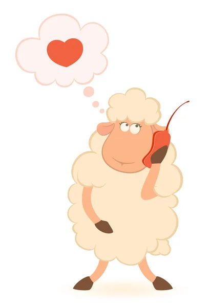 Ilustración de las ovejas de dibujos animados habla por teléfono — Archivo Imágenes Vectoriales