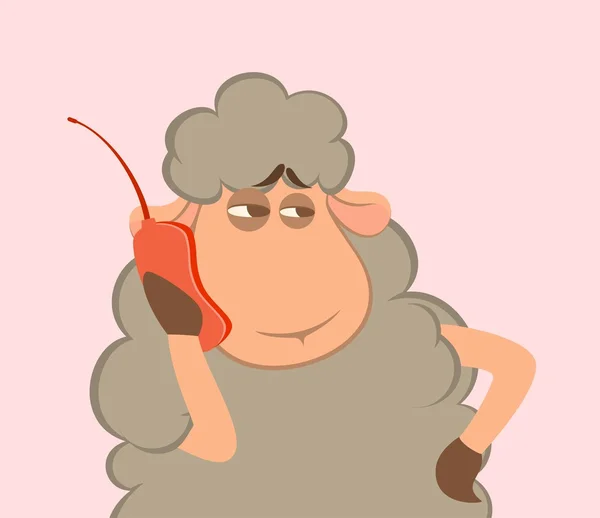 Illustration de moutons dessin animé parle par téléphone — Image vectorielle