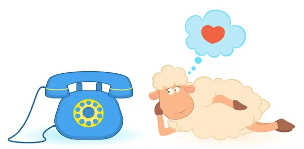 Wektor ilustracja kreskówka owiec z telefonem, czeka na dzwon — Wektor stockowy