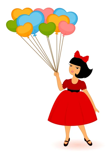 Balonlar ile küçük kız çizgi film — Stok Vektör