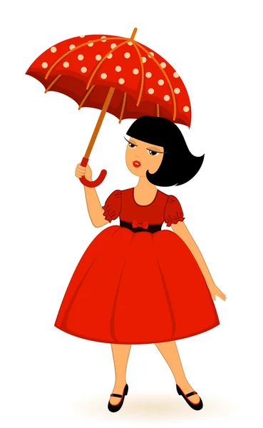 Cartoon little girl with umbrella — Stock Vector